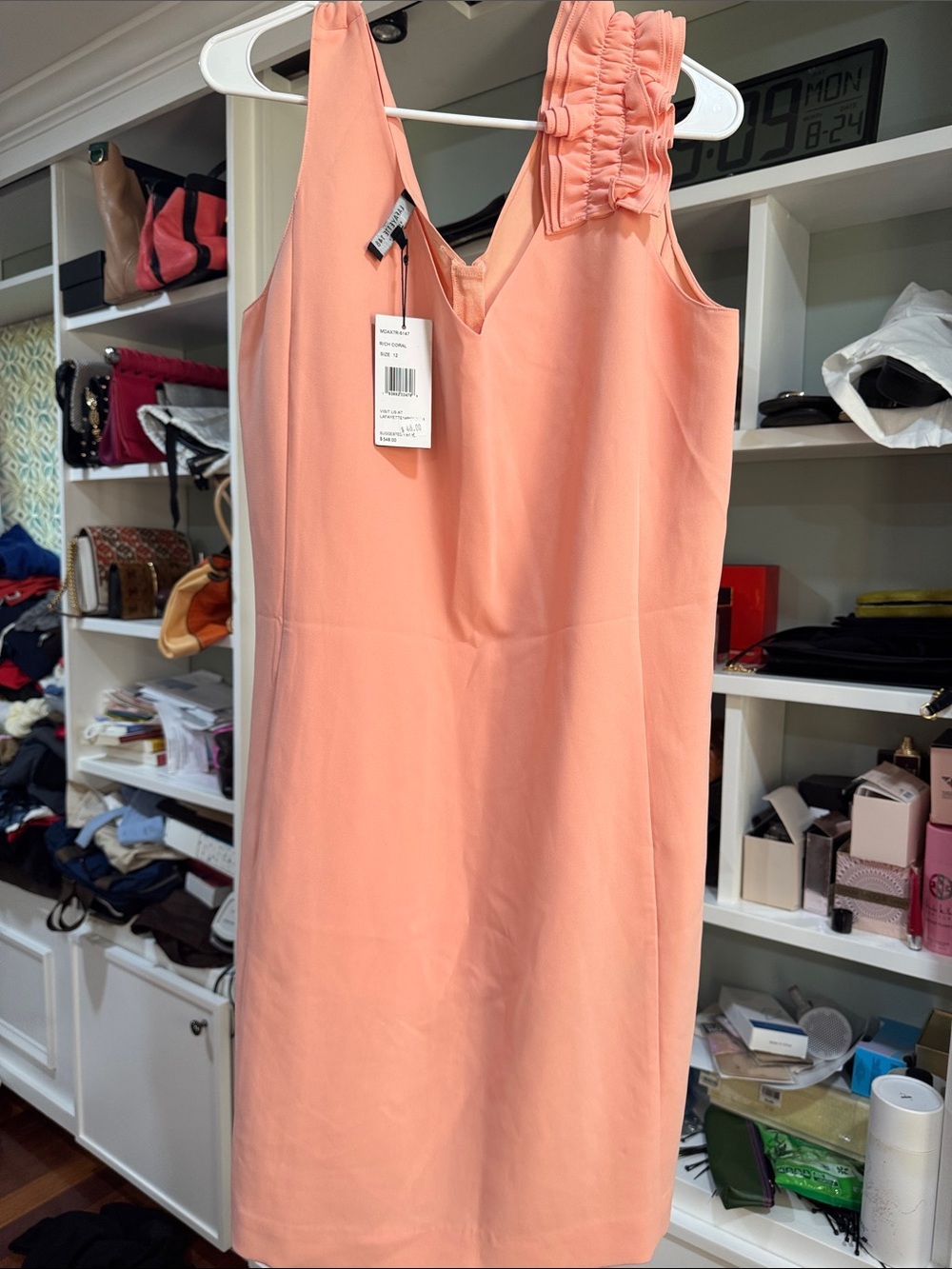 Lafayette 148 New York Coral One-Shoulder Ruffle Dress